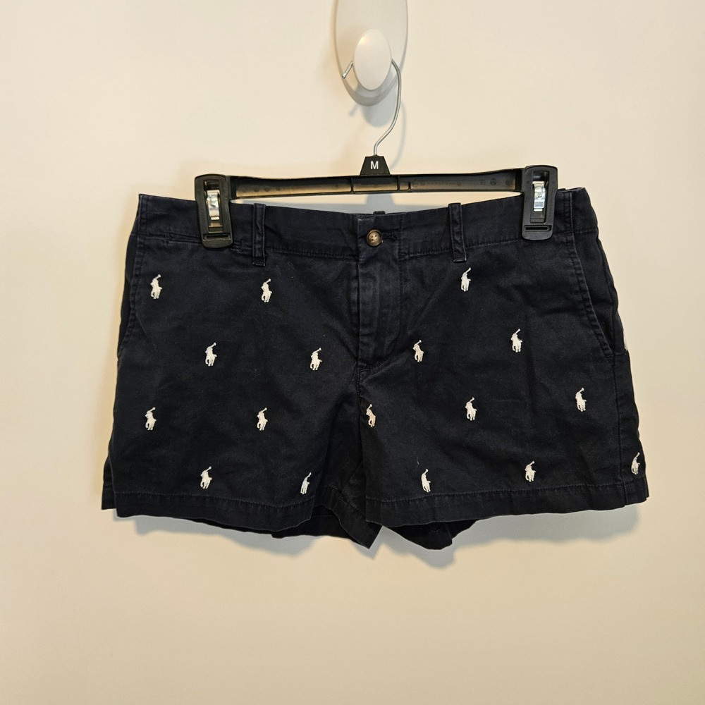Polo Ralph Lauren Shorts Womens Size 4 Navy Blue All Over Pony Logo 3" Preppy